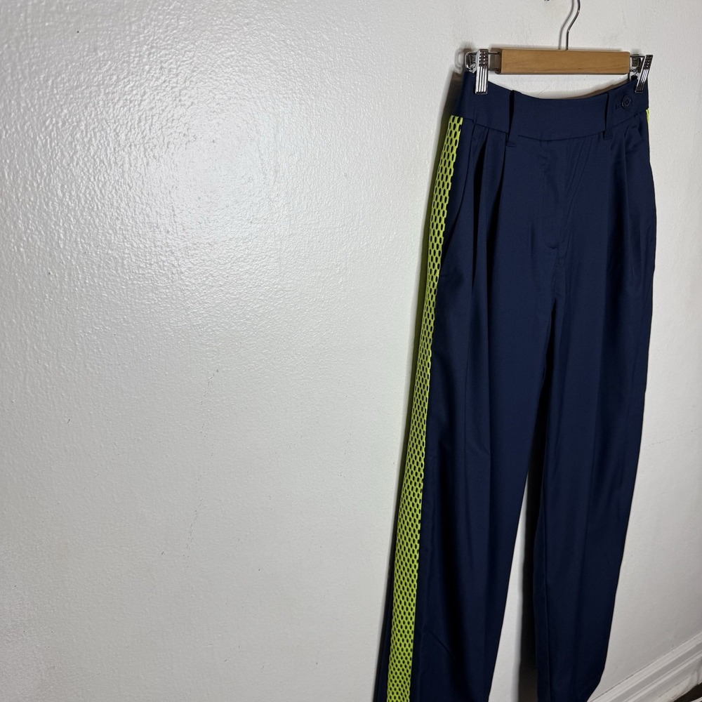 New Wildfang The Empower Colorblock Wide Leg Trouser Pants Blue Green Women's 2 - Picture 5 of 13
